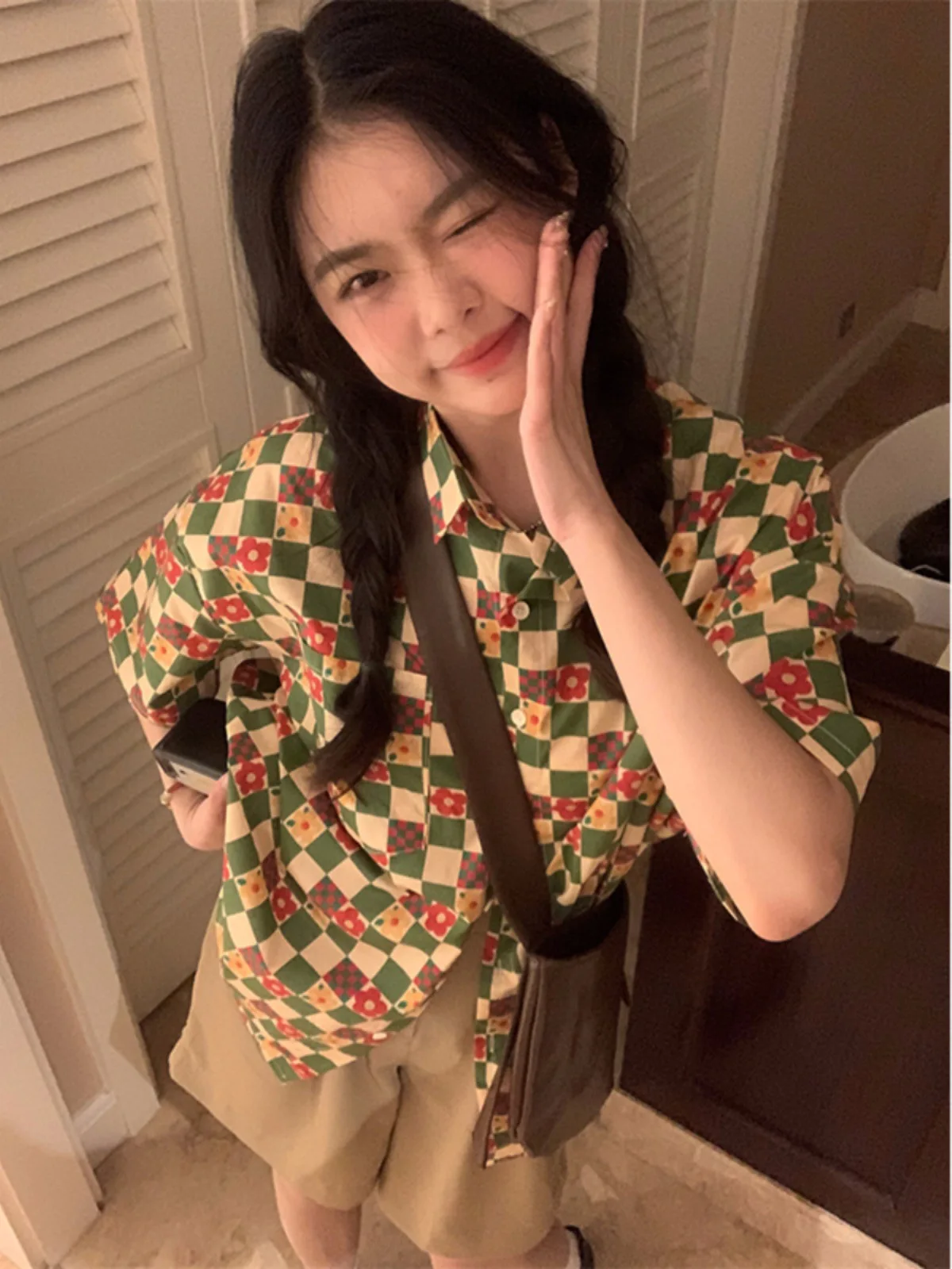 

Retro Hong Kong Style Women's Short Sleeve Shirt Loose Elegant Plaid Print Summer 2025 New Fashion Upper Body Casual Commute ...
