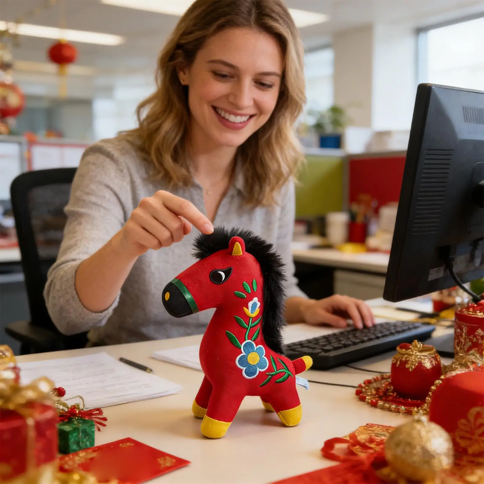 

1 шт., 2026 новогодний талисман, лошадь, плюшевая кукла, игрушка для украшения дома, милая кукла, счастливая лошадь, плюшевая игрушка для детей, праздничный подарок