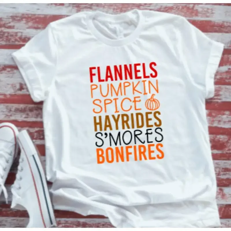 Flannels Pumpkin Spice Hayrides S'Mores Bonfires White T Shirt