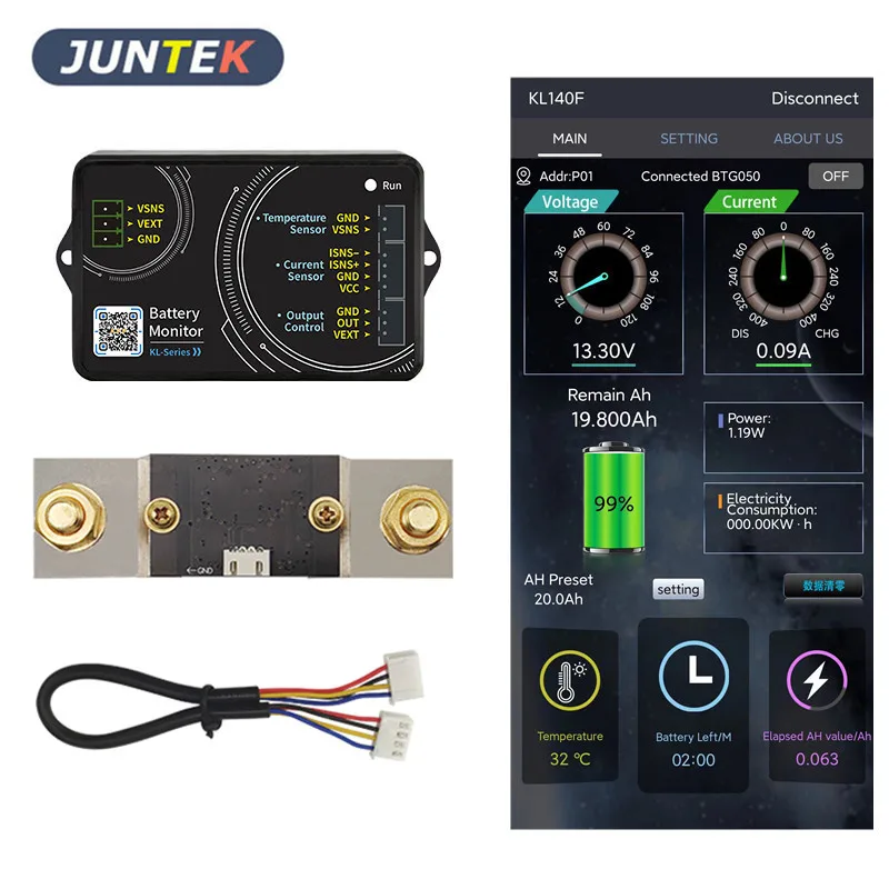 KL140F 0-120V 0-400A Monitor baterii Bluetooth Tester baterii Napięcie prądu VA Miernik baterii Miernik Coulomba Wskaźnik pojemności