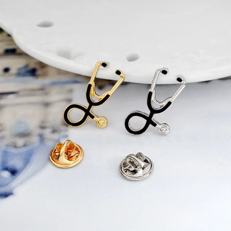 1pcs Creative Doctor Stethoscope Brooch Cartoon Dripping Oil Metal Badge Trendy Versatile Clothing Bag Accessories Brooch image 2