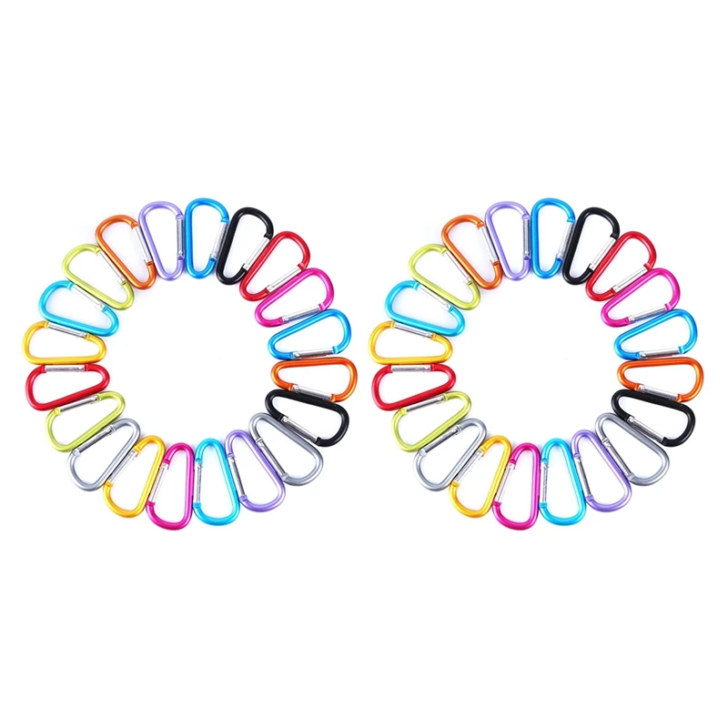 40Pcs D-Ring Locking Carabiner Keychain Spring Clip Lock Carabiner Hook Outdoor Camping Equipmengt