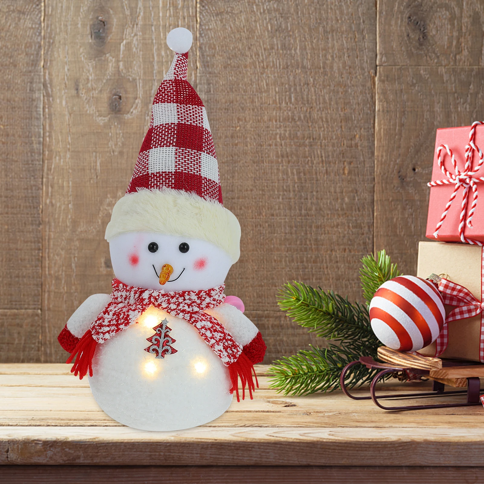 

1pc Led Lighted Christmas Decoration Glowing Snowman Ornament For Indoor Home Bar Restaurant Desktop Decor Xmas Scene