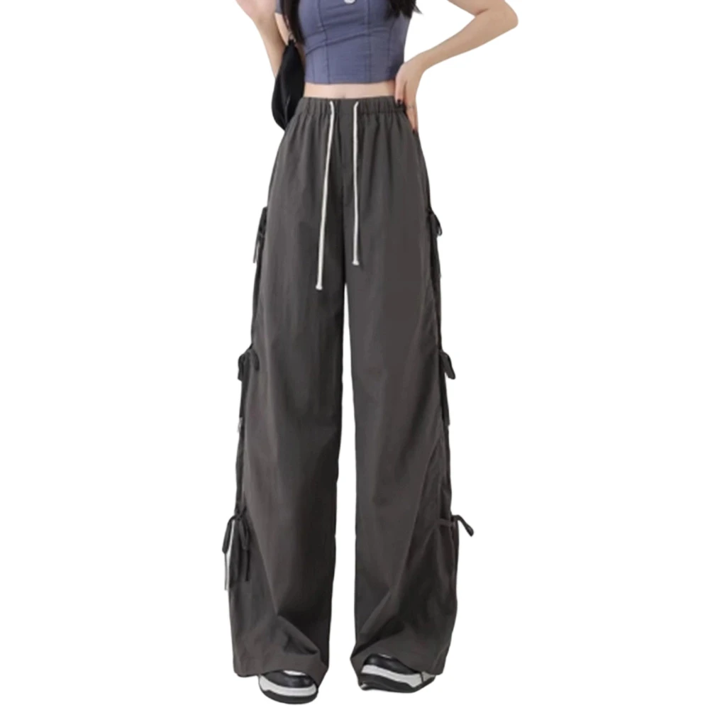 Women's Korean Fashion Trousers Featuring Side Bow Detail Straight Leg Cut and Quick-Drying Polyester Spandex Blend