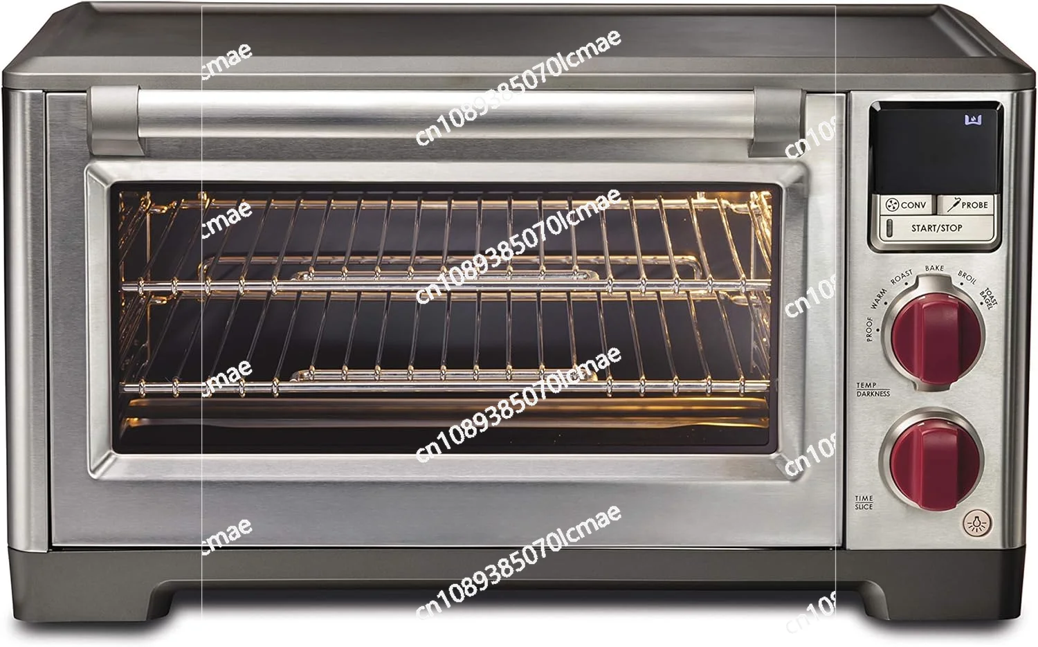 Digital Countertop Convection Toaster Oven with Temperature Probe, Stainless Steel and Red Knobs (150S)