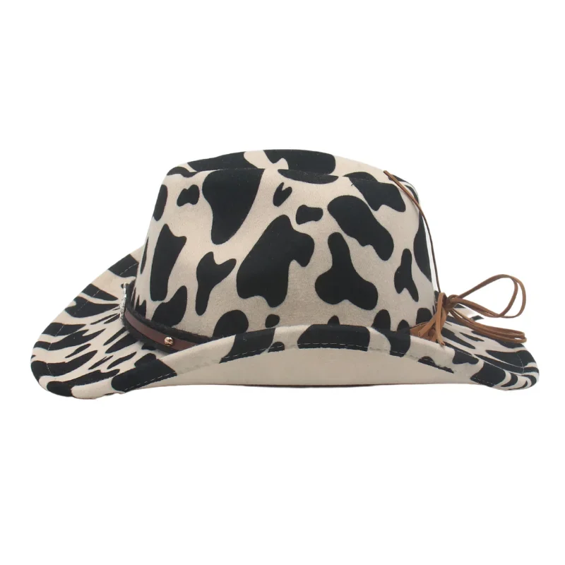 Western Cow Pattern Knight Hat With Bull Shaped Decor Cows Grassland Cowgirl Women Country Hat Travel Cowboy INS Men Felt Hats