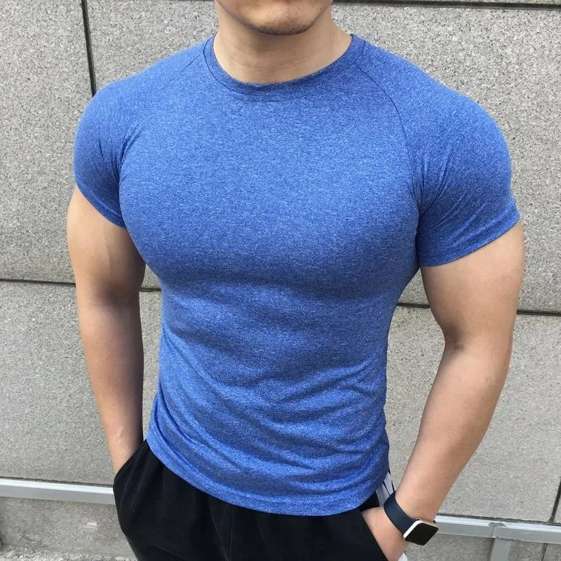 

"2025 Men Summer Short Sleeve Workout T-Shirt Gym Running Sport Shirt Quick Dry Breathable Compression Fitness Elastic Top"