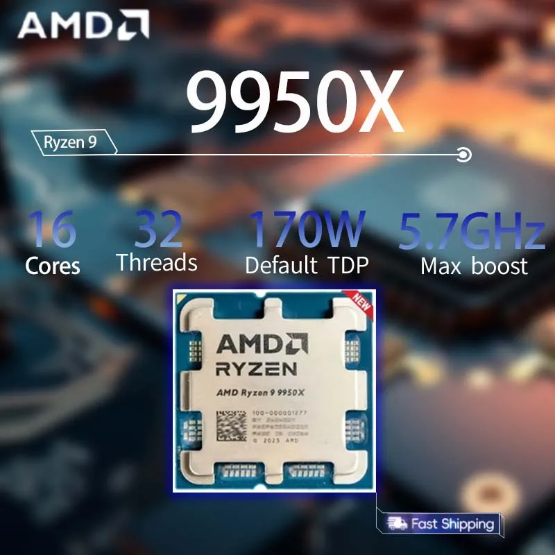 

AMD Ryzen 9 9950X CPU R9 9950x 5.7GHz Gaming CPU Processor 16-Core 32-Thread 80MB Game Cache TDP 170W 4NM Socket AM5 CPU
