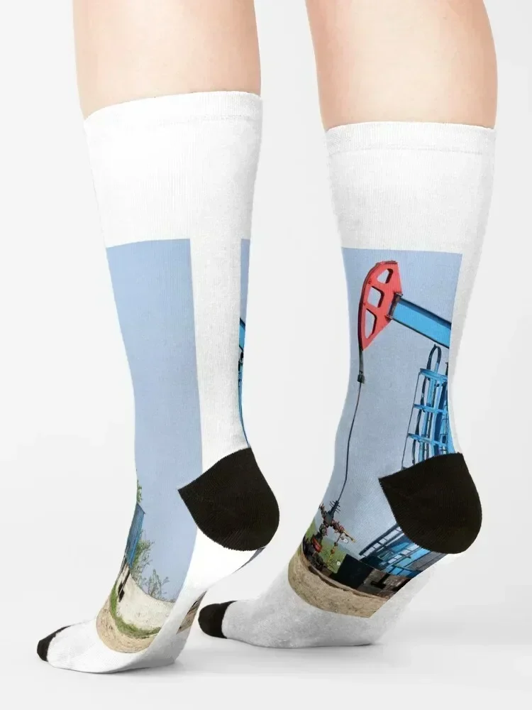 Pump jack on field oil industry Socks new in's winter thermal Toe sports anime Women's Socks Men's