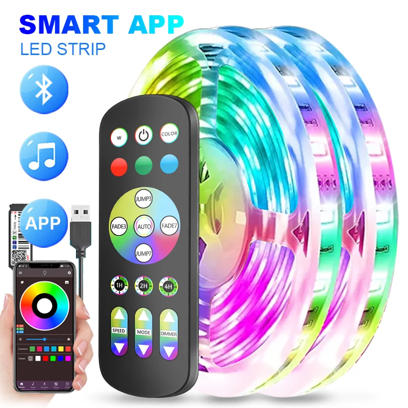 Diody na wstążce LED 5050 RGB APP Bluetooth WiFi USB elastyczne światła zmiana kolorów 30LED/metr 5V wstążka dioda pokój podświetlenie TV