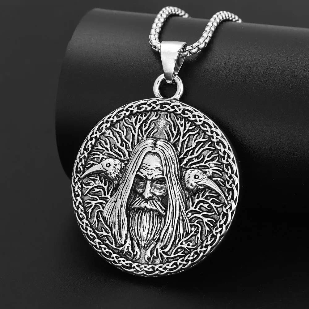 New Vintage Viking Pendant Necklace Titanium Steel Wizard Old Man Head Pendant Men's Necklace Jewelry Wholesale