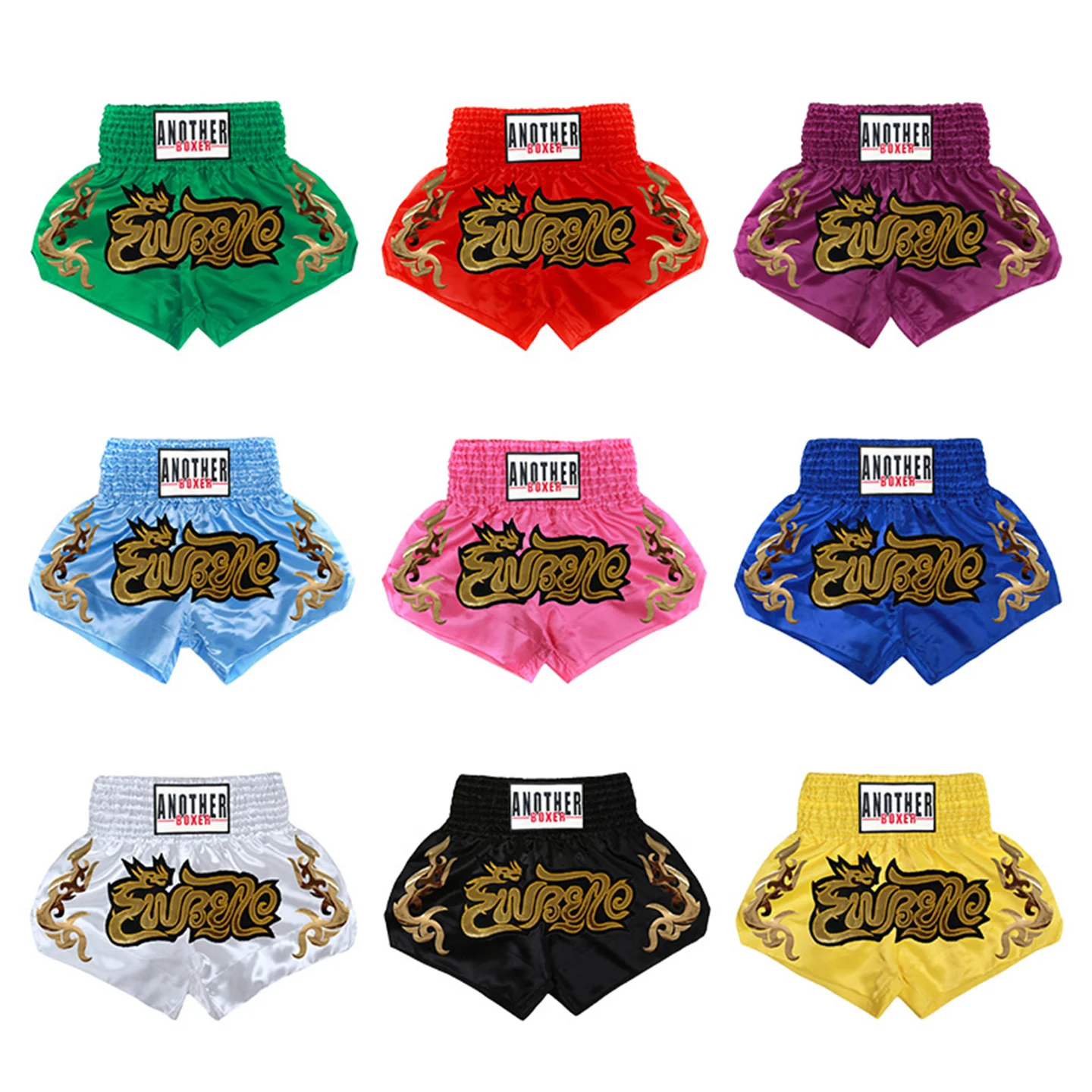 Anotherboxer Muay Thai Shorts Authentic Embroidery Boxing Trunks Adults And Children Free Fighting Sanda Training Half Pants