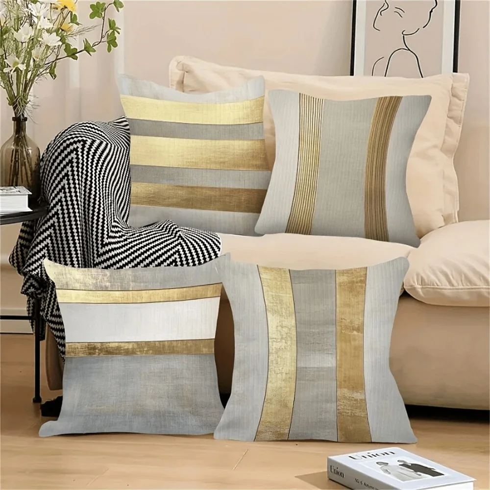 Glamorous Gold and Neutral Striped Pillowcases for Luxurious Decor Sofa cushion cover home room decoration 2D flat printing