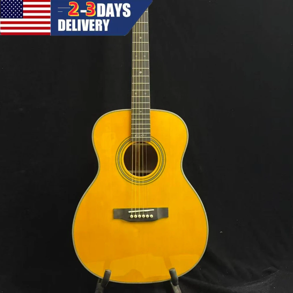 Professional Edition 00028 Yellow Acoustic Guitar Spruce Top Top Down Symmetrical 6-series Blues Folk Style Suitable for Music Festival Performance
