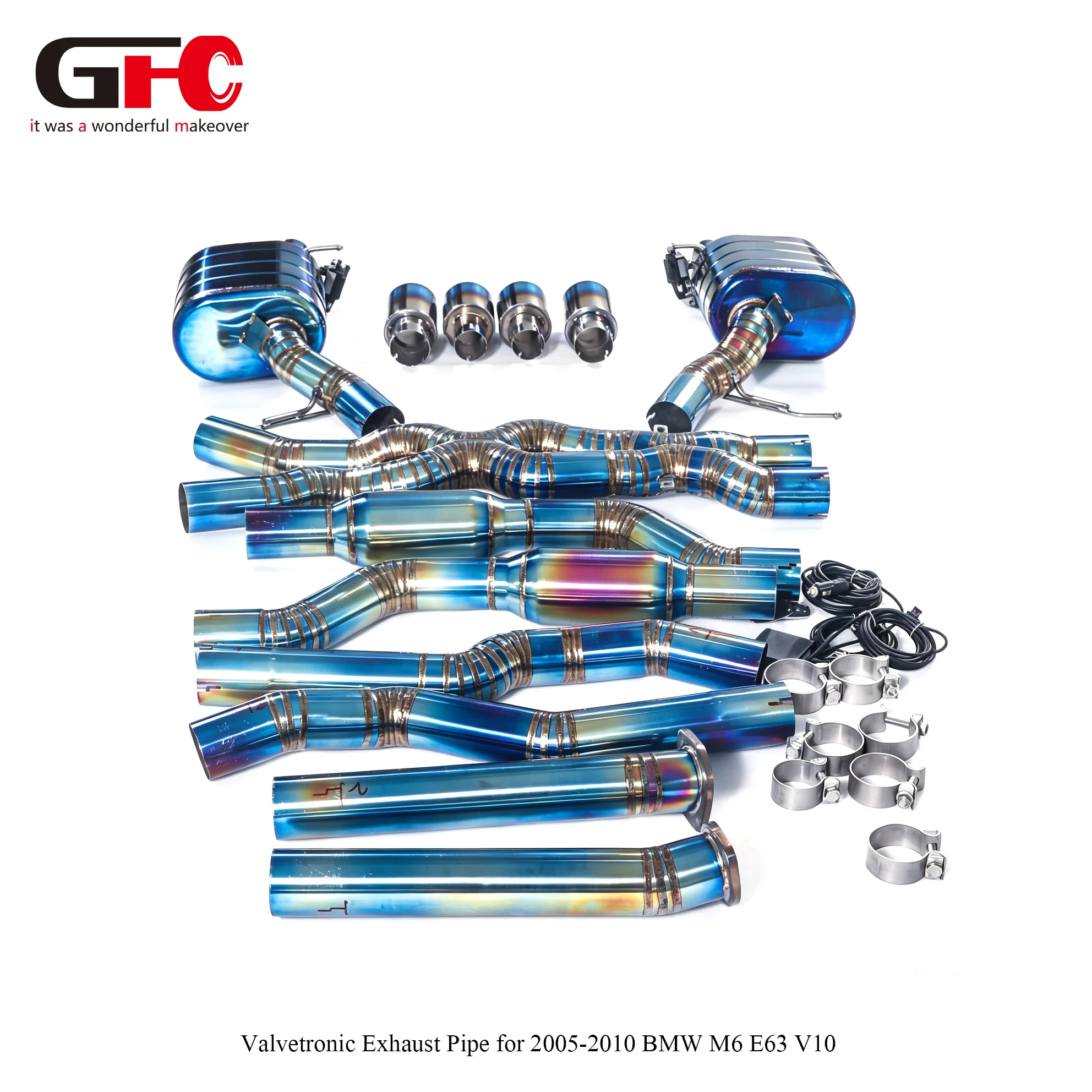 For GFC Titanium Valved Catback Exhaust System For BMW M6 E63 S85 V10 5.0L Dual Muffler Dual Valve Quad Exhaust