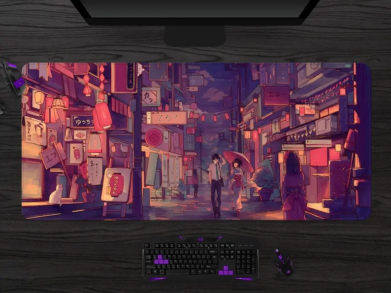 Tokyo Street Bureaumat Japanse Muismat Paars Anime Bureaumat Xl Xxl Gaming Japan Stad Muismat Muismat Bureauaccessoires