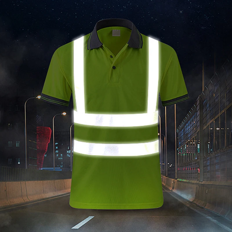 Custom LOGO Reflective T-Shirt Safety Vest with Reflection Tapes for Men Work Vest Fluorescent Yellow Workwear Vest