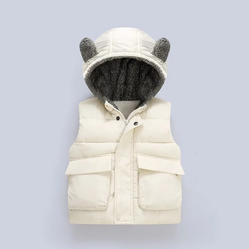 2023 Autumn Winter Cute Cartoon Bear Design With Pocket Children Clothing Kinds Boys Girls Sleeveless Coat Jacket