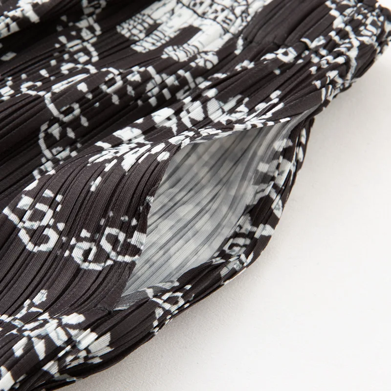 Miyake plooirok voor dames, lente en zomer retro 2025, nieuwe stijl, elastische taillezak bedrukte losse rechte buisrok