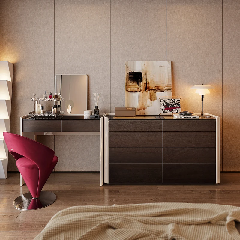 

Italian minimalist eight-bucket jewelry cabinet dresser integrated light luxury modern bedroom end of bed makeup tabl