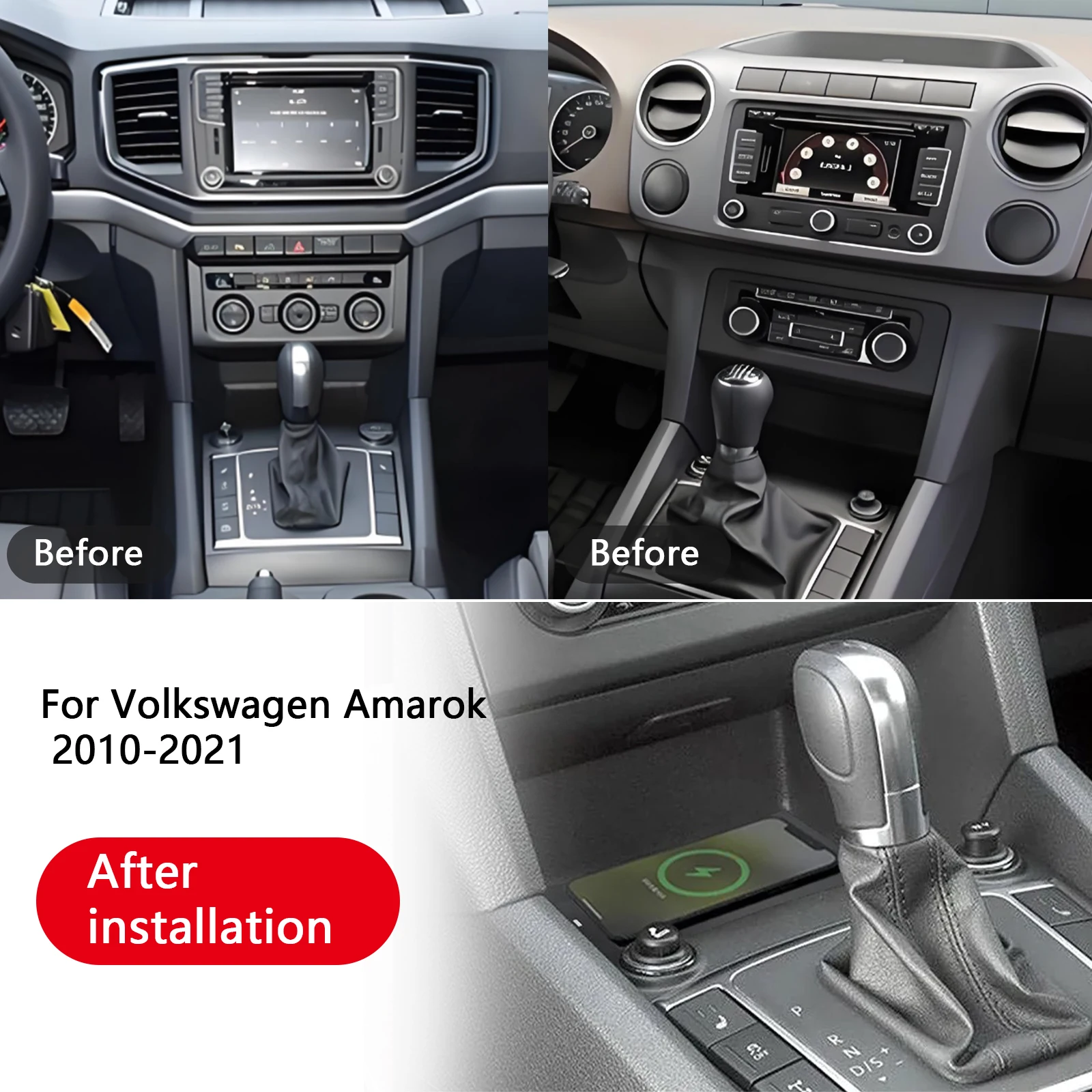2 din para volkswagen amarok 2010-2021 console central do carro carregador de telefone rápido carregador sem fio placa de carregamento suporte de carr