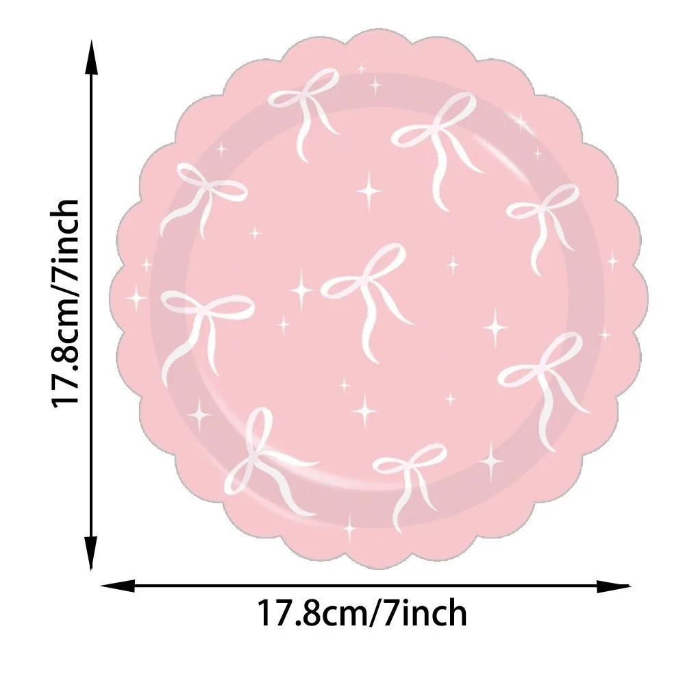 10pcs Paper Plates Bow Themed Party Decoration Bow Shape Disposable Material Bow Shape Napkins Coquette Style Pink Color