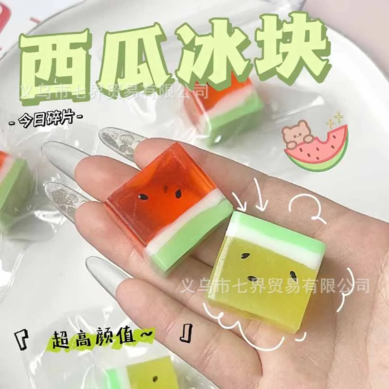 2Pcs Summer Transparent Watermelon Ice Cubes Soft Slow Rebound Toys Cute Watermelon Fruit Office Squeeze Stress Relieving Toys