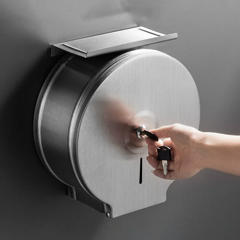 

Large Roll Toilet Paper Holder Wall Mount Stainless Steel Toilet Tissue Dispenser Locked Box for Bathroom Hotel Restroom