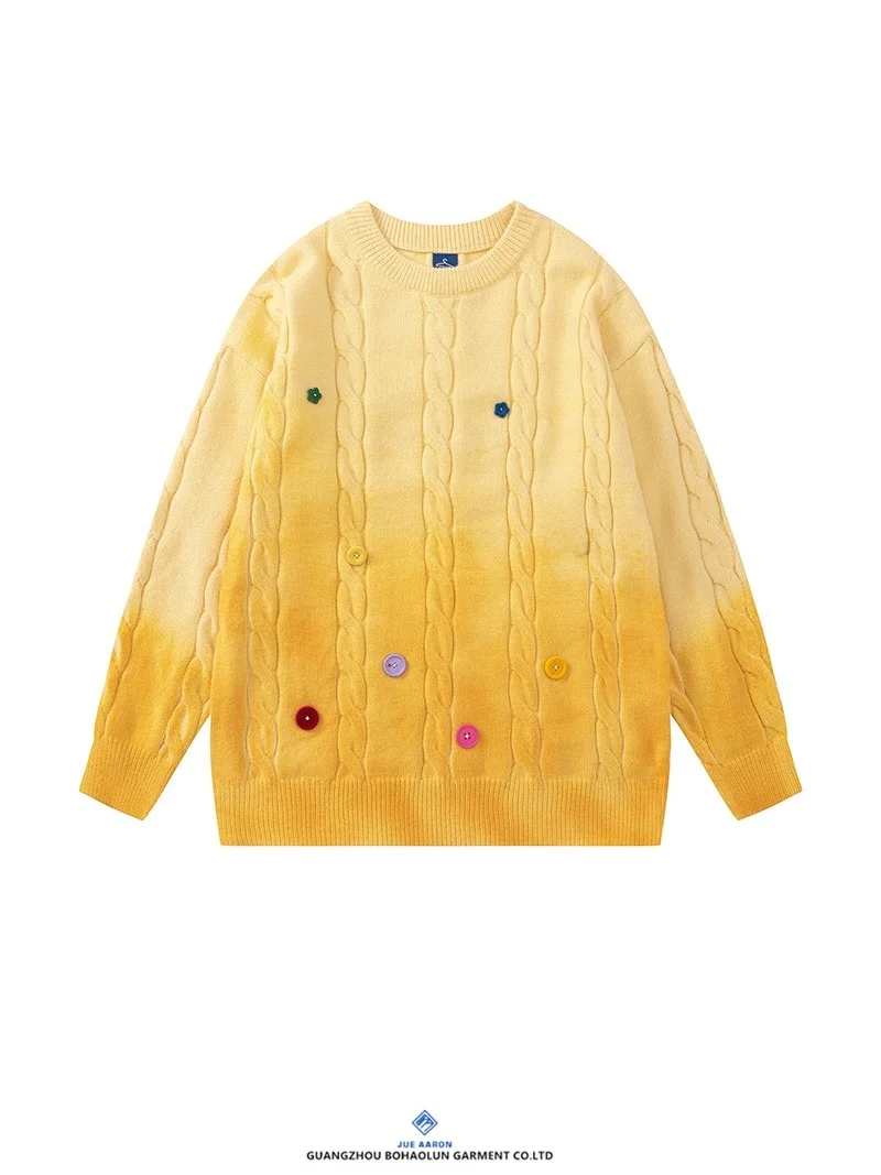 

Мужской свитер в американском ретро-стиле, свободный крой, с пуговицами, повседневный, универсальный, осенний, с длинными рукавами, круглым вырезом, вязаный.