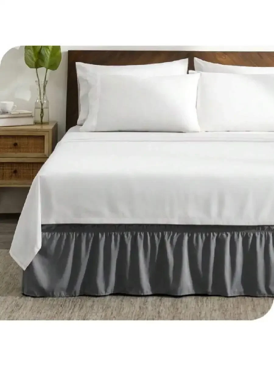 

Wrap Around Bed Skirt For Twin Size With 15 Inch Drop Ruffled Style Wrinkle Fade Stain Resistant Cream