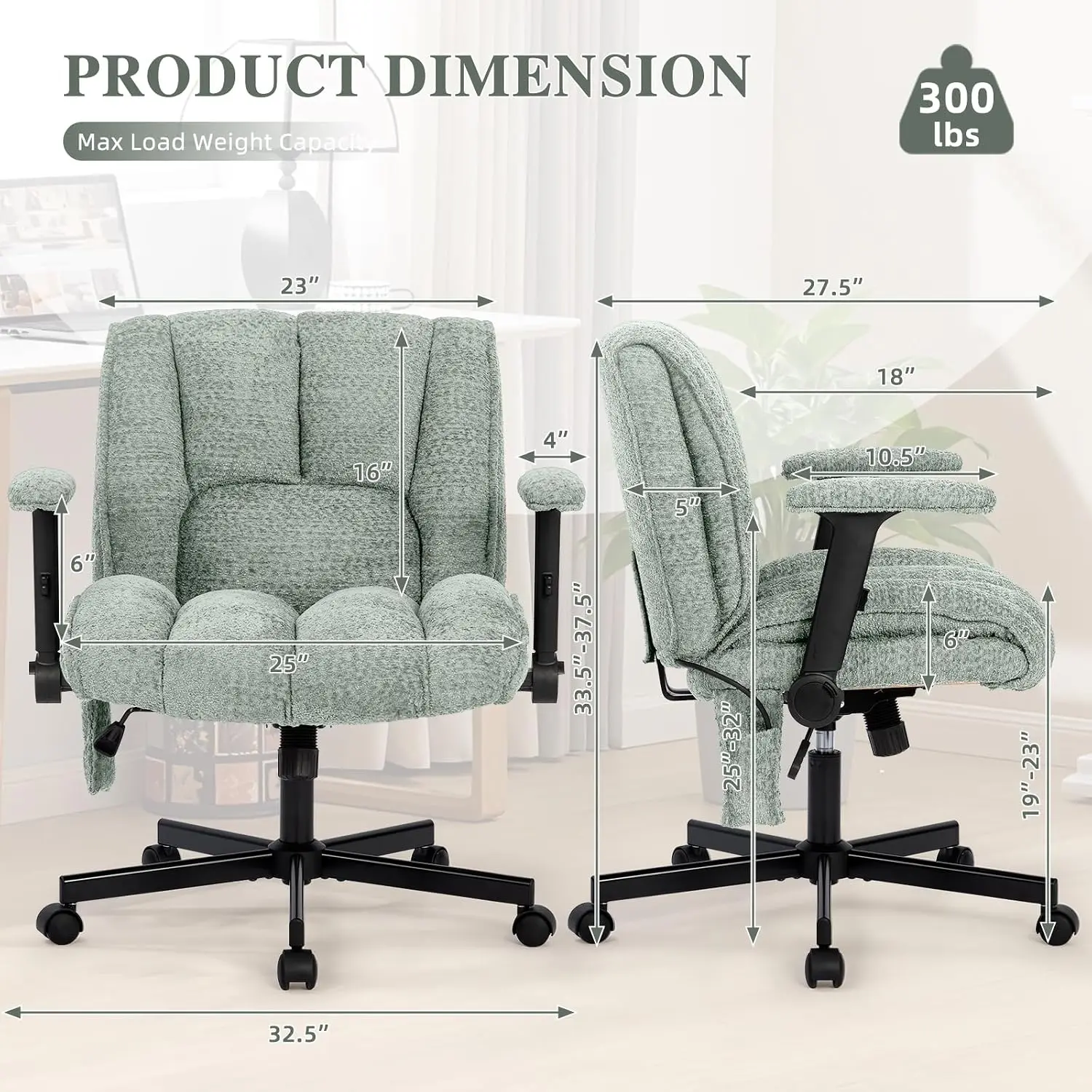 Criss Cross Office Chair Flip-Up Arms Wheels Light Green, Customized
