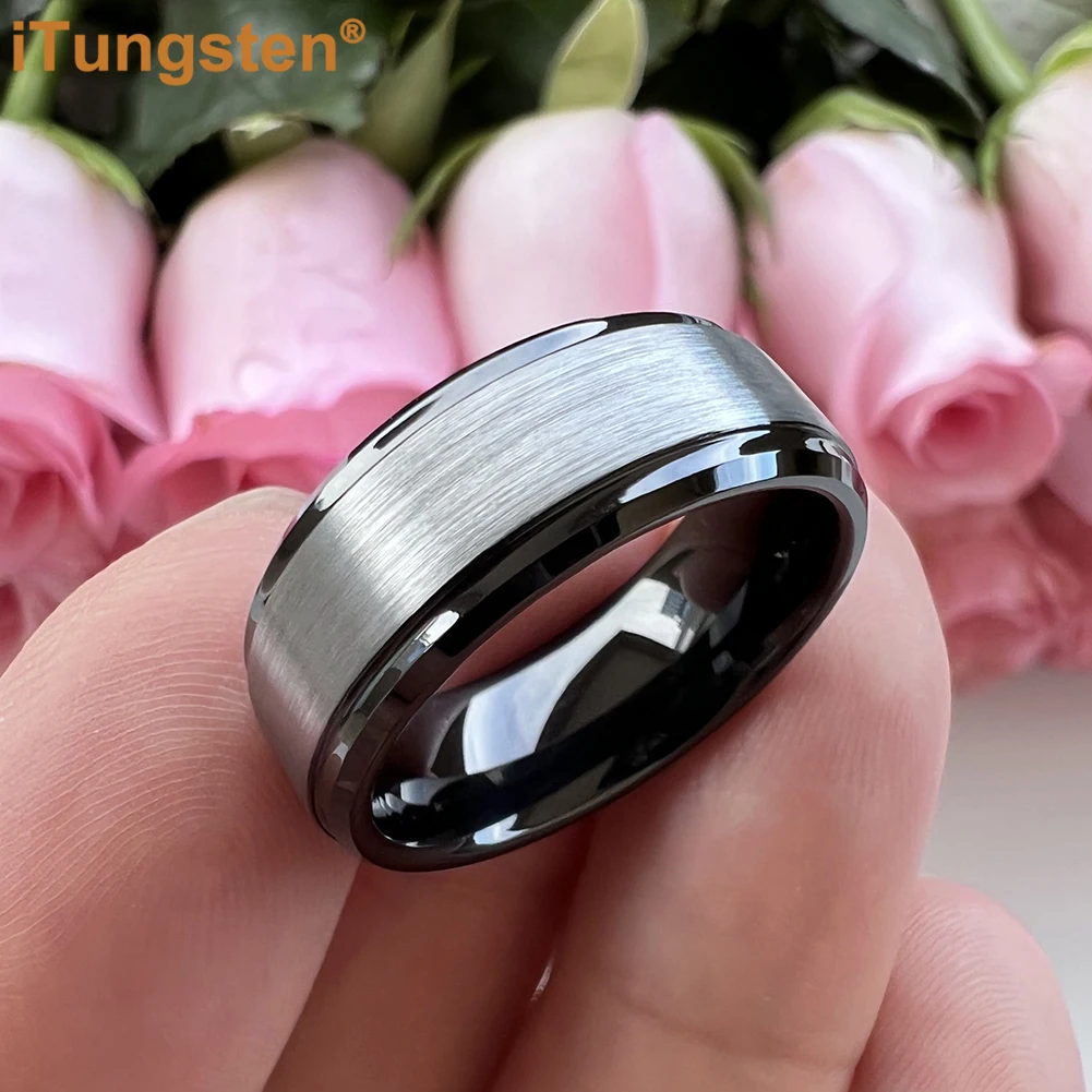 iTungsten 6mm 8mm Men Women Best Seller Ring Tungsten Engagement Wedding Band Trendy Jewelry Stepped Beveled Edges Comfort Fit