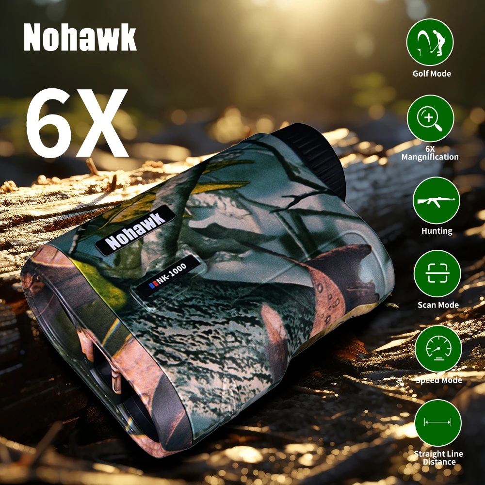 NOHAWK Hunting Rangefinder, 1000M/Yds,  6x Magnification, Angle, Speed Distance Measurement, and Continuous Scanning for Hunting