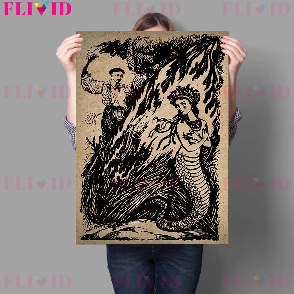 Folk Horror Stories Vintage Wall Art Canvas Painting Strange Talk Association Flying Demons,Death,Witches Poster Prints Decor