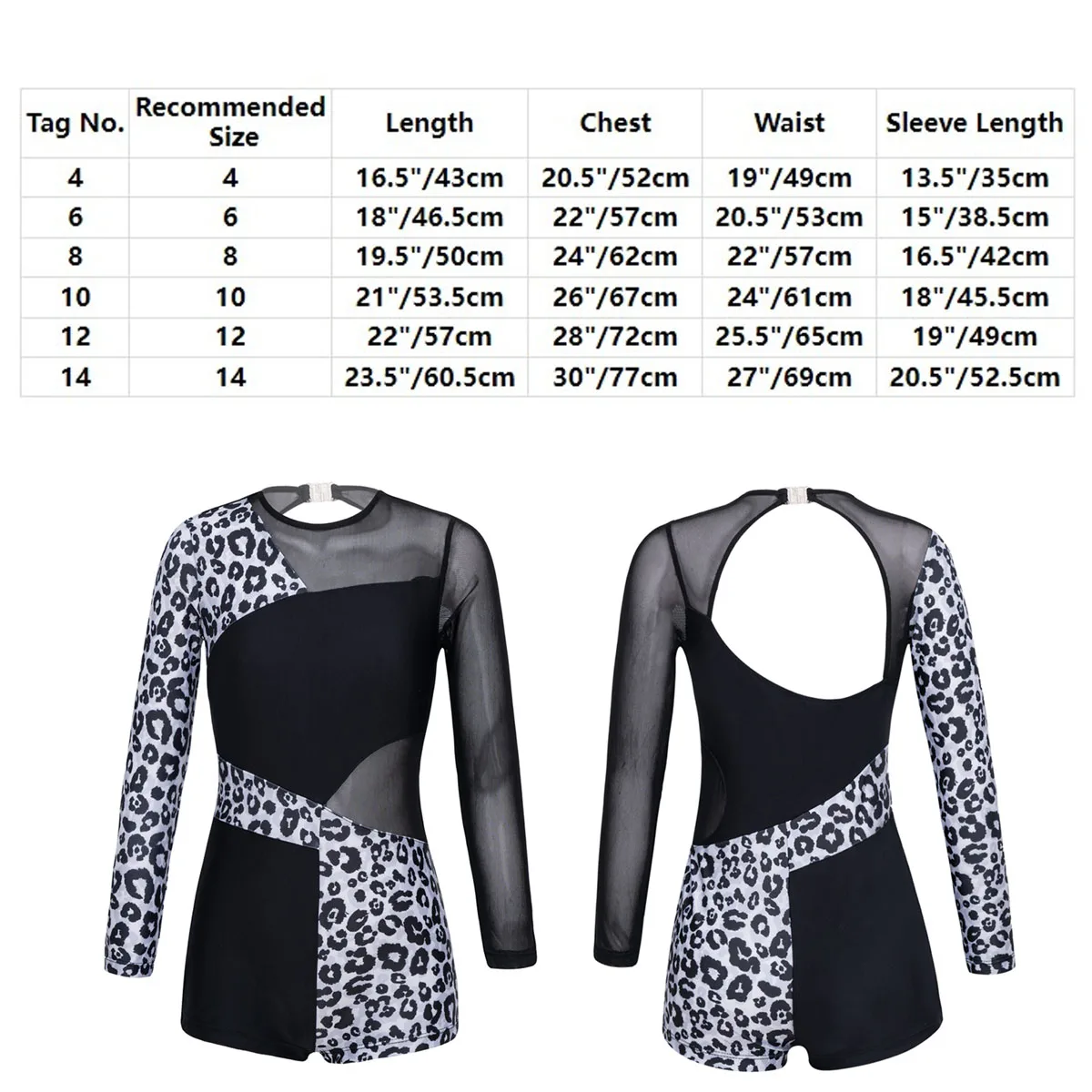 Leopard Print Ballet Gymnastics Leotard Bodysuit Jumpsuit Kids Girls Mesh Long Sleeve Skating Athletic Unitard Practice Outfits