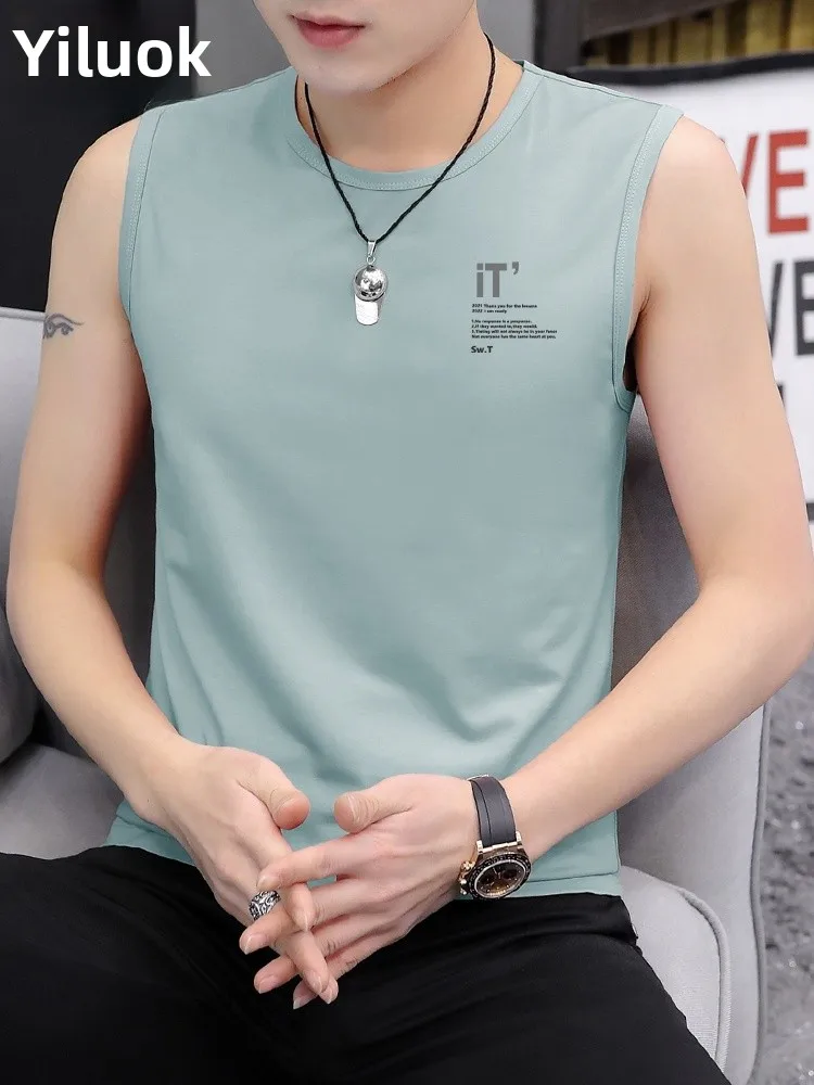 

Летняя мужская майка из чистого хлопка большого размера, дышащая, для фитнеса и спорта, повседневная, с подплечниками