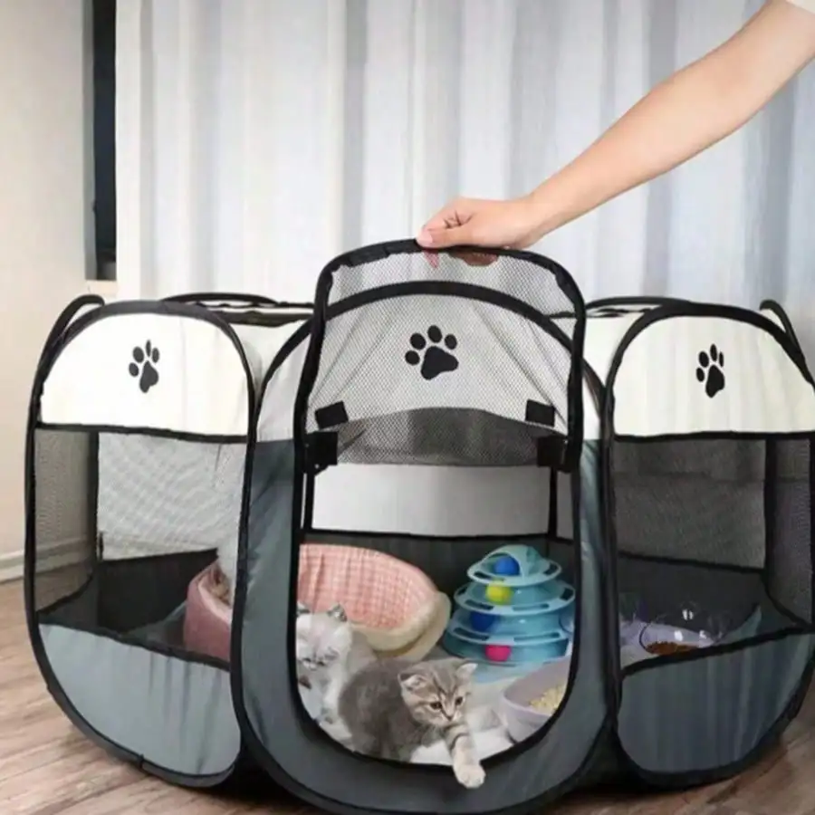 Foldable Octagonal Pet Playpen Thick Reinforced Waterproof Washable Mesh Enclosure Portable Space Saving Exercise Pen Safety Gate For Small Dogs Puppies Cats Kittens Indoor Outdoor Pet Crate - view 3