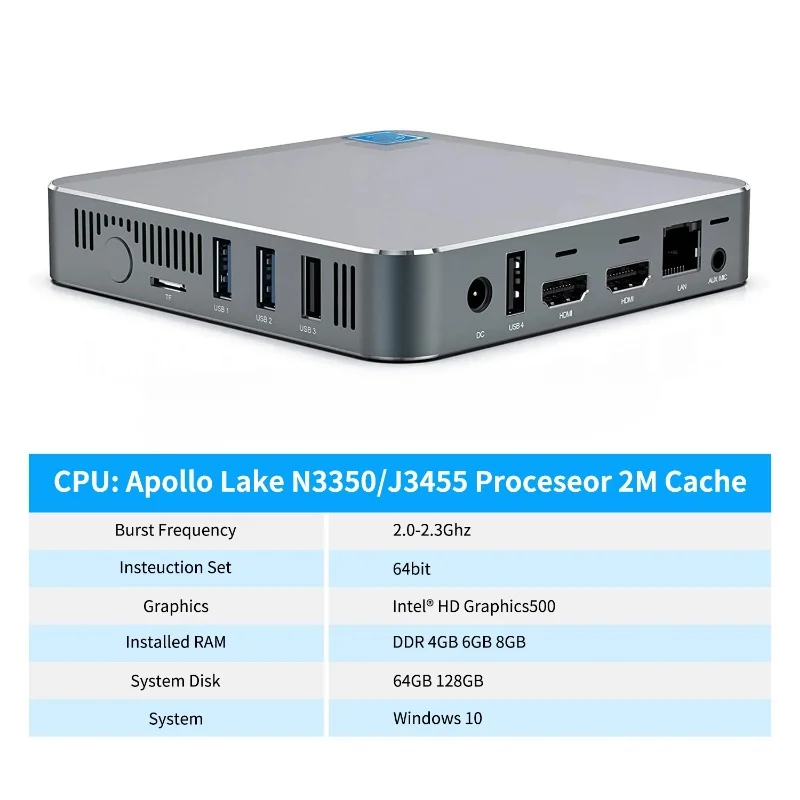 For  GK7 Mini PC Gemini Lake J5040(up to 3.2GHz) 2*USB 3.0  2*USB 2.0 1*RJ45 Dual band WIFI(2.4GB/5.0GB) 2*4K HD