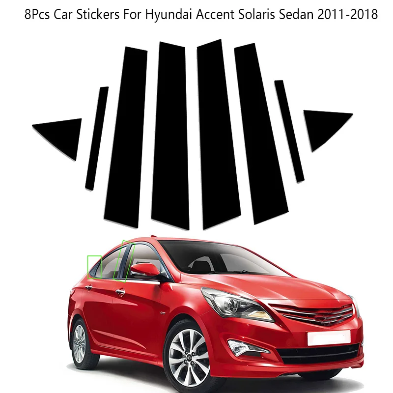 

8Pcs Carbon Fiber Polished Pillar Posts Door Window Trim Stickers For Hyundai Accent Solaris Sedan 2011-2018 Car Accessories