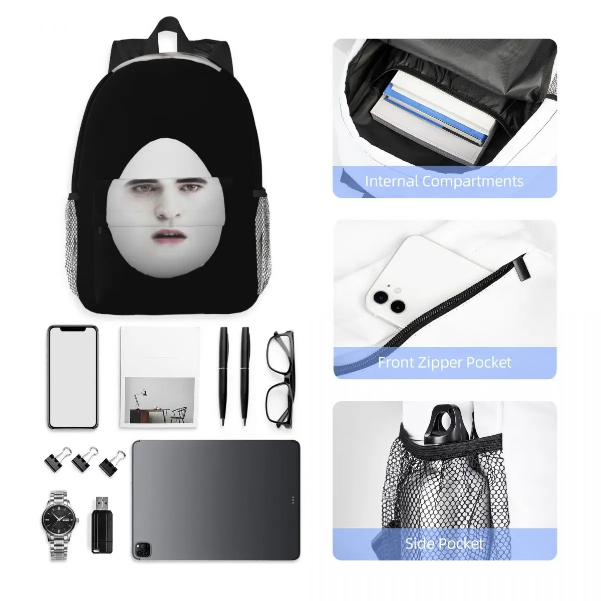 Eggward Funny Edward Cullen Backpack Hot Sale Daypack Large Capacity Boys Girls BookBag Shoulder Bags for Men Women School Bag