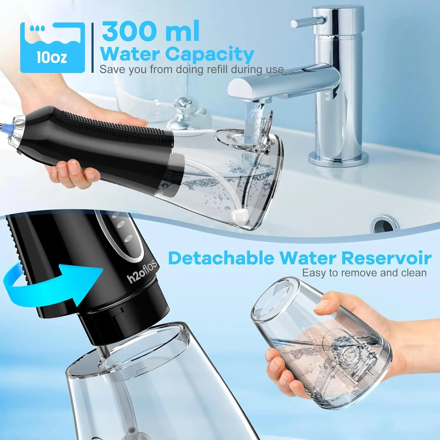 H2ofloss Water Dental Flosser Portable Oral Irrigator Rechargeable Teeth Clean for Home and Travel 5 Modes Braces Waterproof image 3