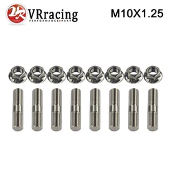 VR - 8 pcs 10mm Stainless Steel Exhaust Studs & Serrated Nuts M10x1.25 Stud Conversion Tall Lug Bolts SCREW ADAPTER kit