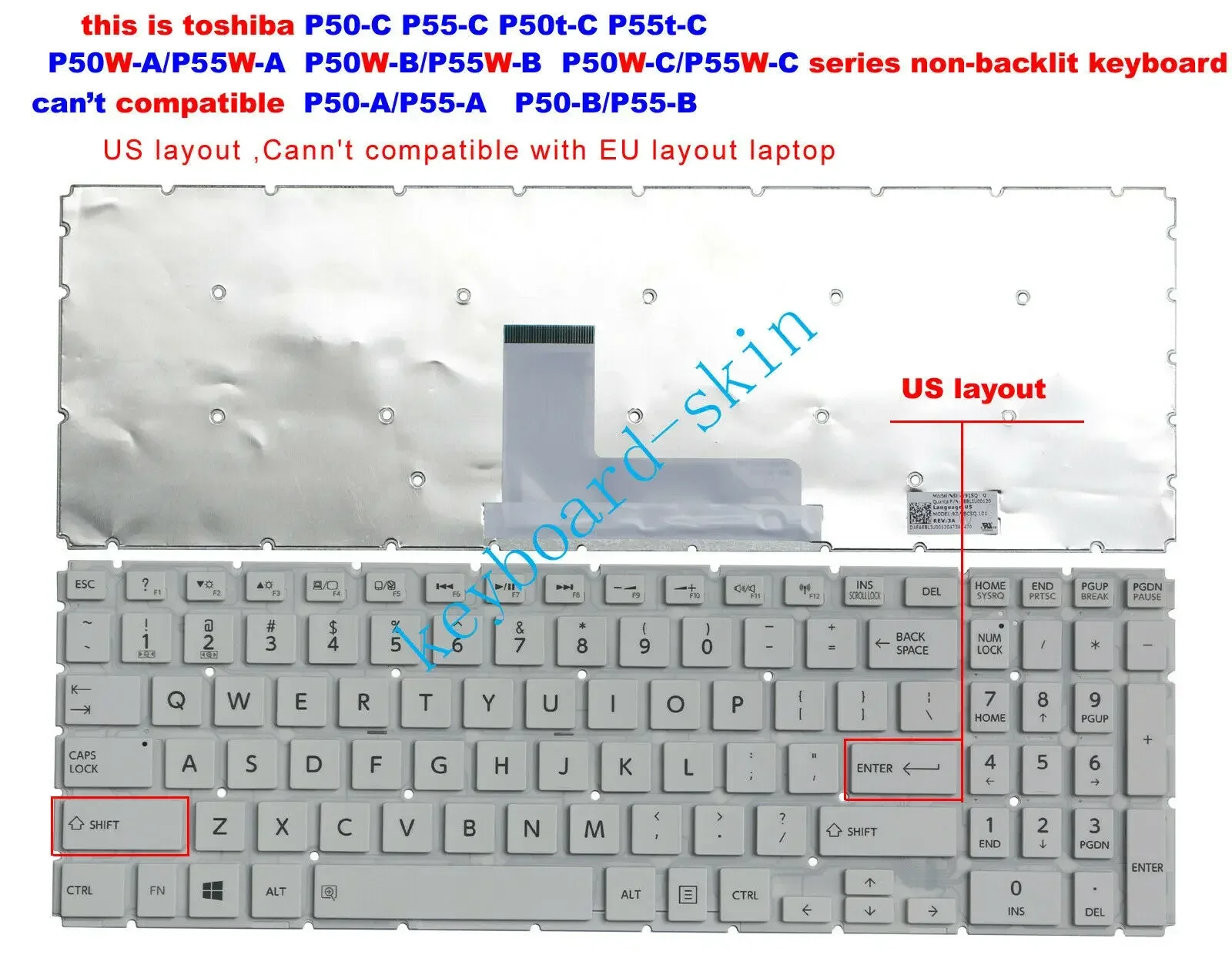 New US Keyboard white for Toshiba P50W-Axxx,P50W-Bxxx,P50W-Cxxx,P55W-Axxx,P55W-Bxxx,P55W-Cxxx laptop