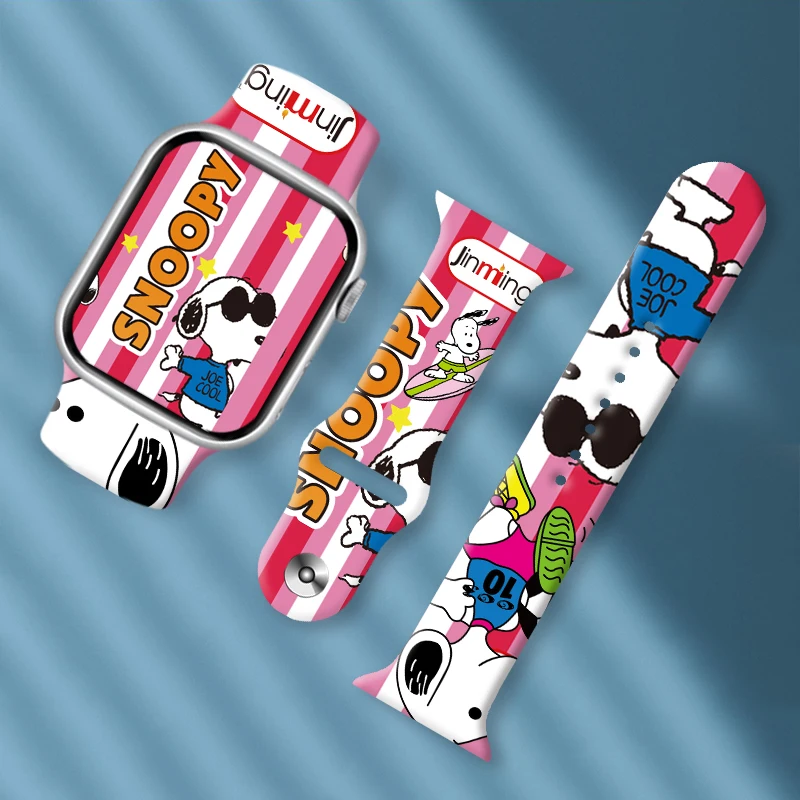 MINISO Snoopy cinturino in silicone stampato per Apple Watch 10 9 8 7 cinturino sostituibile per iWatch 49mm 46mm 44mm 40mm cinturino