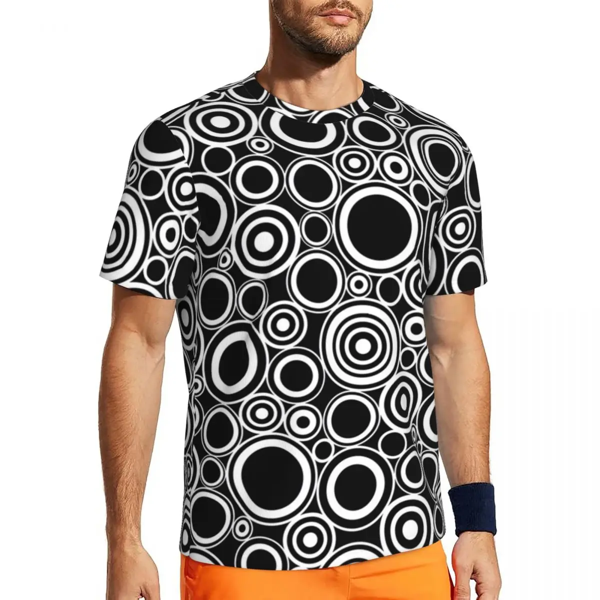 

Black White Circles Running T-Shirt Summer Geometric Retro Vintage T Shirts Trending Tee Shirt For Man Design Top Tees Big Size