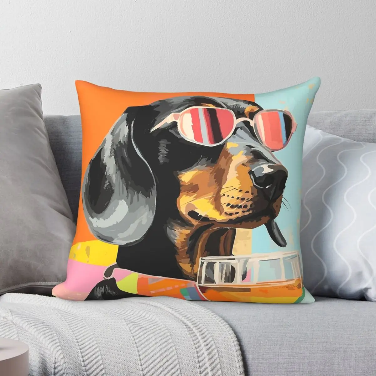 Dachshund Sunglasses Cool Cocktail Square Pillowcase Polyester Linen Velvet Creative Zip Decor Sofa Seater Cushion Case