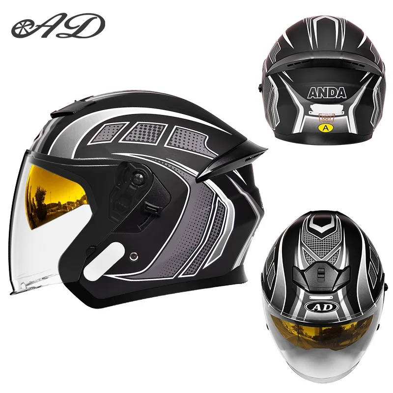 

Ad Motorcycle Casco Go Kart Scooter Motor Van Motorcycle Dual Lens Vintage Helmets Four Seasons Racing Half Helmets Casque Helmet