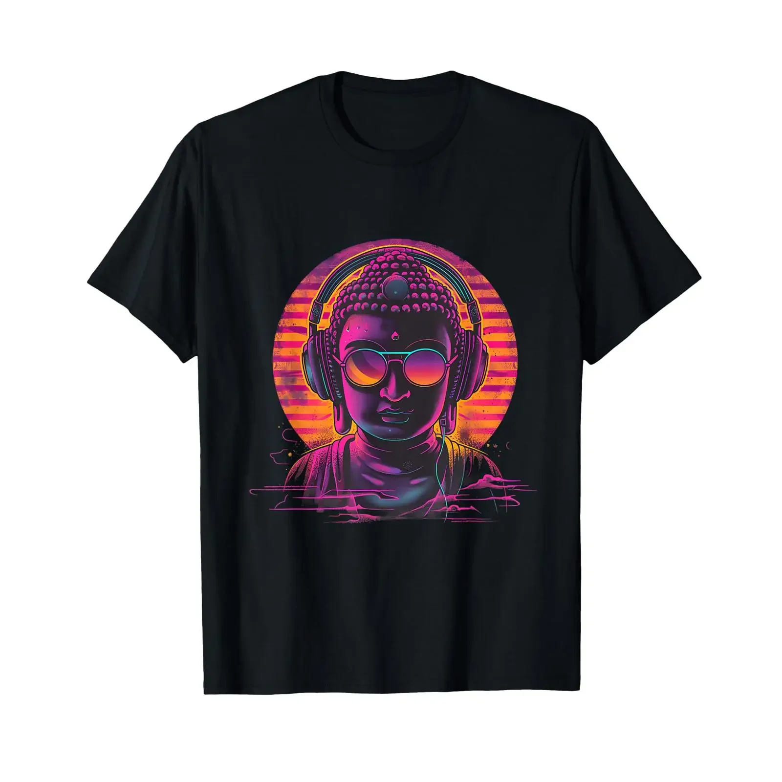 DJ Buddha Zen Beatmaker Buddhism Techno Music Headphones T Shirt vintage Washed Versatile Slightly fashion homme Breathable