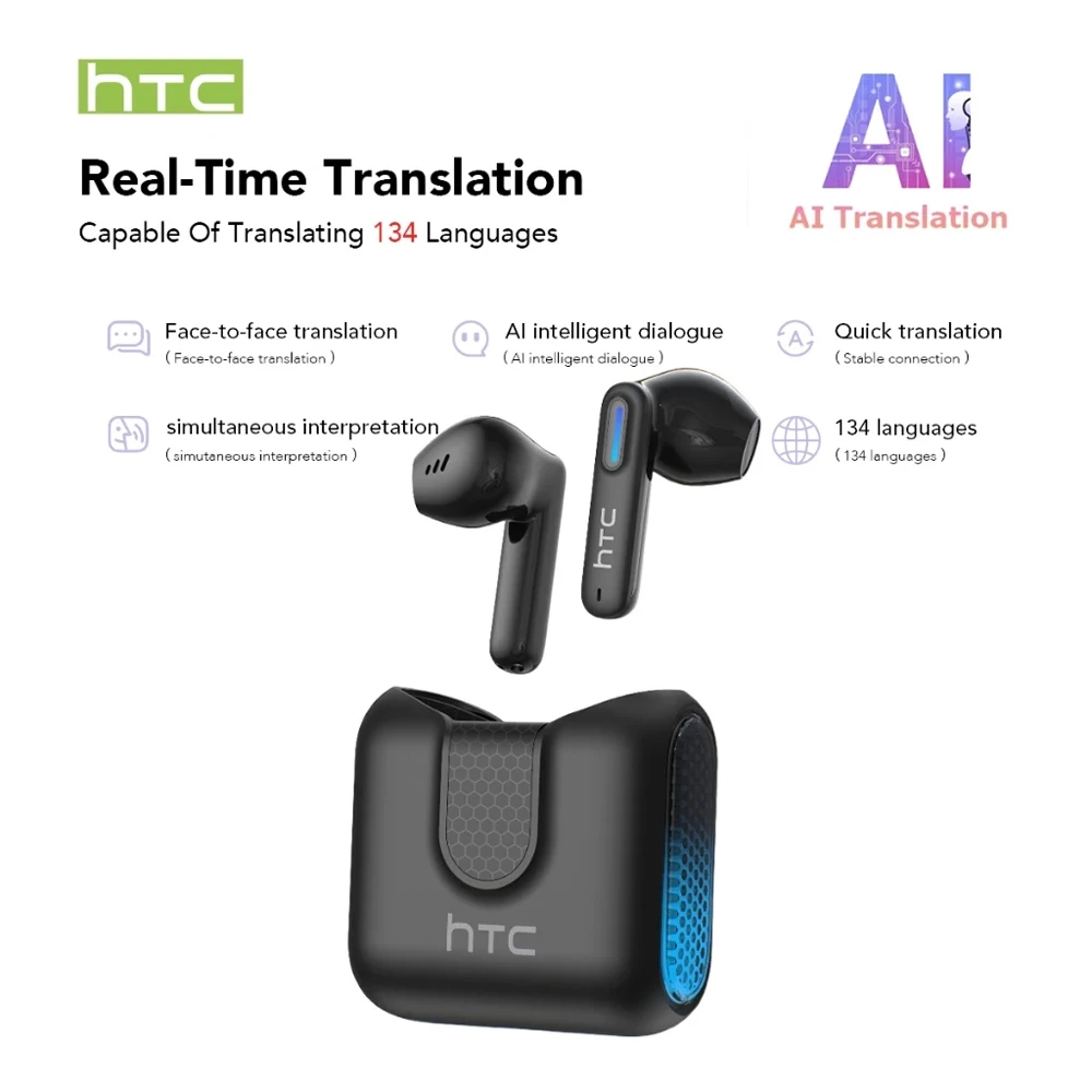 2026 Sprachübersetzer-Ohrhörer HTC NE49 TWS Gaming-Kopfhörer mit Geringer Latenz Bluetooth HiFi-Stereo-Sound HD-Anrufe mit Mikrofon