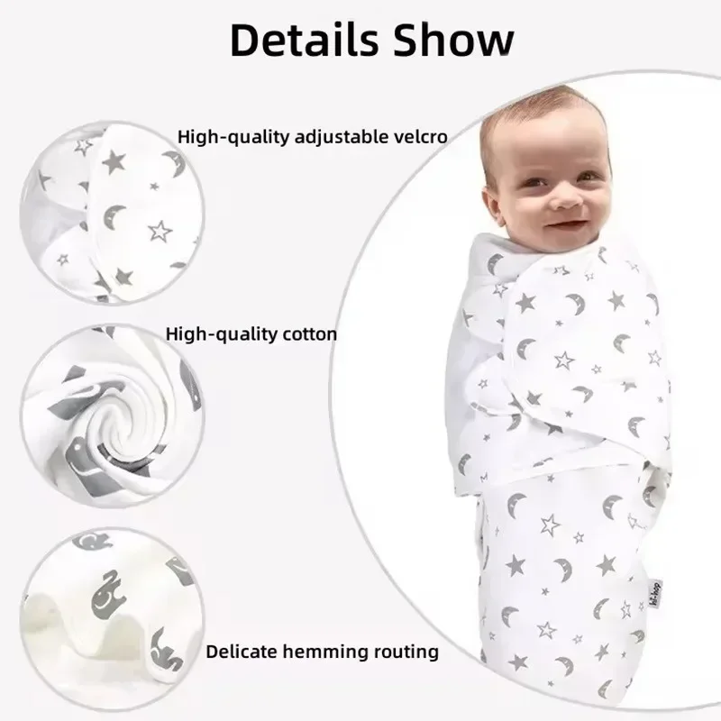 Swaddle de algodão macio para recém-nascidos, saco de dormir anti-choque e cobertor adequado para 0-3 meses, roupa de cama infantil sem restrição